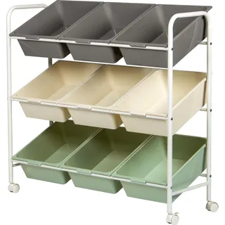 bremermann Rollwagen, Allzweckwagen, weißer Stahl mit 9 Boxen in weiß, grau, grün - Weiß, Grau, Grün