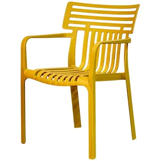 Floordirekt Gartenstuhl Terrano, stapelbar aus Kunststoff mit Armlehnen, wetterfest & UV-beständig Stuhl für Balkon & Terrasse – Gelb, 1 Stk. - Gelb