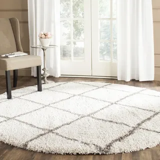 Safavieh Zottelig Teppich für Wohnzimmer, Esszimmer, Schlafzimmer - Hudson Shag Collection, Hoher Flor, Elfenbein und Grau, 160 x 160 cm