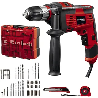 Einhell Schlagbohrmaschinen-Set TC-ID 1000 E Kit +64 (1010 W, Drehzahl-Elektronik, 13 mm-Schnellspannbohrfutter, Schlagzahl 48.000 min-1, inkl. 64-tlg. Zubehör-Set und Koffer)
