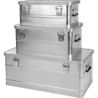 ONVAYA® Alubox 3er Set stapelbar | Alukisten mit Deckel | Transportkiste | Aluminiumkiste | Aluminiumbox - Schwarz