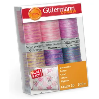 Gütermann Creativ 734022-4 Nähfaden-Set, Baumwolle, rosa/lila, 6 Spulen, 600 Meter