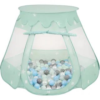 Selonis baby spielzelt mit plastikbällen zelt 105x90cm/600 stück bälle plastikkugel kinder, minze:perle/grau/transparent/babyblue/minze