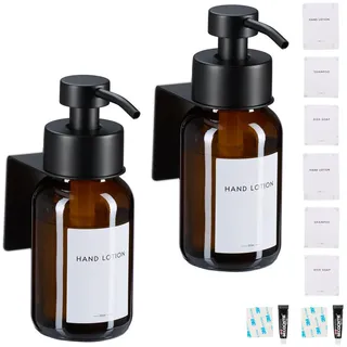 Relaxdays Seifenspender , Schwarz , Glas, Metall , Vintage , Rund , 6.5x16.5x12.5 cm , Badaccessoires, Seifenspender