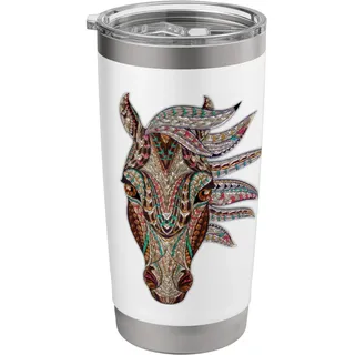 Pferd Tribal Abstrakte Kunst Indianer Geometrisches Pferd Doppelwandiger Edelstahl-Thermobecher