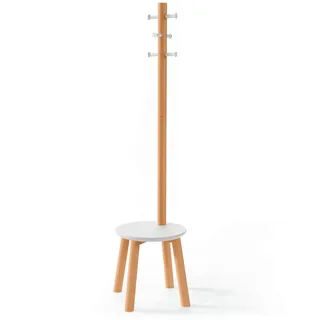 Umbra Kleiderständer , Naturfarben, Weiß , Holz , 165 cm , integrierte Sitzfläche , Holzmöbel, Garderobe Holz, Kleiderständer Holz