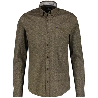 Langarmhemd LERROS "Poplinhemd mit Alloverprint", Herren, Gr. S, braun (dried tobacco), 97% Baumwolle, 3% Elasthan, Hemden Langarmhemd