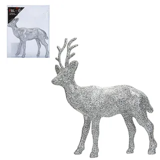 Glitzernder 17cm Stehender Rentier Hirsch Weihnachtsdeko - Silber