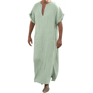 Qzeanxy Abaya Herren Ihram Kleidung Männer - Arabischer Kaftan Thobe Für Mit O-Ausschnitt Langen Ärmeln Und Loser Passform Muslimische Robe Tunika Islamische Retro-Kleidung 2026