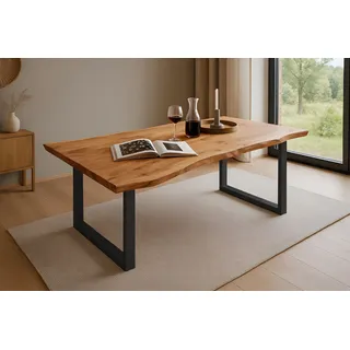 Esstisch Baumkante massiv Akazie natur 140 x 80 schwarz QUINN - Naturbelassen