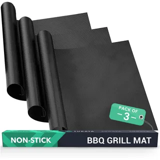 Lukata Grillmatte 3er Set - Antihaftmatte für BBQ, Elektro- oder Gasofen Hitzebeständige Grillunterlage Antischmutzmatte für den Backofen