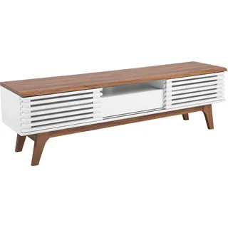 BELIANI Fernsehtisch Dunkler Holzfarbton Weiß Spanplatte 44 x 149 x 35 cm Modern Retro Stil Multifunktional Viel Stauraum Wohnzimmer - Weiß, Braun