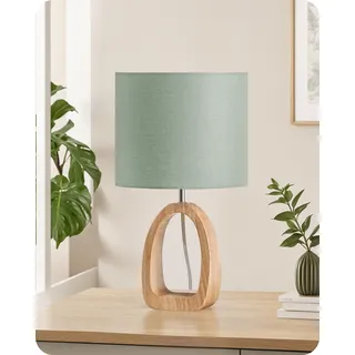 GOEBLESON Nachttischlampe aus Holz mit Leinenschirm, Grüne Tischlampe, Nachttischlampe mit Kabel, Fensterbank Lampe, 2700K LED-Birne, für Wohnzimmer, Schlafzimmer, Arbeitszimmer, Büro, ZMJ07TLD05N1