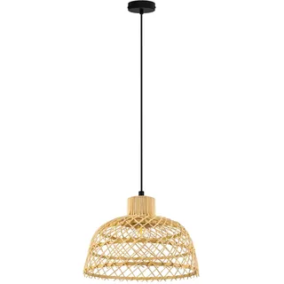 EGLO Pendelleuchte Ausnby, 1 flammige Hängelampe Vintage, Skandinavisch, Boho, Hängeleuchte aus Holz in Natur und Metall in Schwarz, Esstischlampe, Wohnzimmerlampe hängend mit E27 Fassung