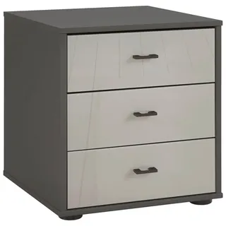 Novel Nachtkästchen , Grau , Glas, Holzwerkstoff , 3 Schublade(n) Schubladen , 60x64x43 cm , Typenauswahl , Schlafzimmer, Nachtkästchen