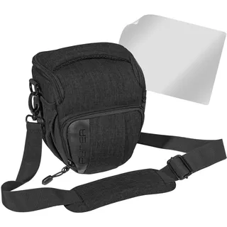 PEDEA DSLR-Kameratasche "Fashion" mit Displayschutzfolie für Canon EOS 5D 5D Mark II 400D 2000D / Nikon D60 D80 D90 D3100 D3200 D3300 D3400 D5300 D7100 / Pentax K 30 K 50 K 500, Gr. M schwarz