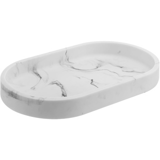 Navaris Tablett für Schmuck und Make-Up Marmoroptik - Rund Platte Deko Tray Schminktisch - Badezimmer Tablett Weiß - Oval Schale Marmorplatte - Deko Tablett Marmor Optik