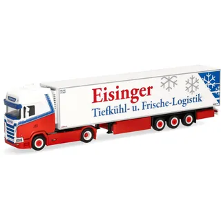 HERPA LKW Modell Scania CS 20 HD Kühlkoffer-Sattelzug Eisinger, Miniatur im Maßstab 1:87, Sammlerstück, Made in Germany, Kunststoff