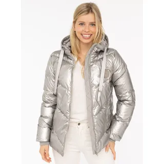 Steppjacke ZWILLINGSHERZ "Zwillingsherz", Damen, Gr. XXL, metallic beige, Steppware, Obermaterial: 100% Polyester, bequem, Jacken Steppjacke, glänzend, Kapuze, Herzchen-Prägung am Rücken