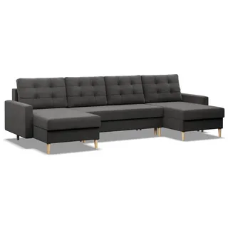 mebligo Ecksofa mit Schlaffunktion, Wendekissen, Sofa U-form BLANK Grau, 294x140cm - Hellgrau