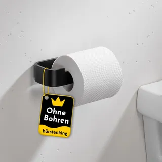Bürstenking Toilettenpapierhalter ohne Bohren – moderner Klopapierhalter zum Kleben – Selbstklebende Toilettenpapierhalter – WC Rollenhalter mit 3M Kleber – Matt Schwarz – Rechts
