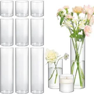 ComSaf Kleine Vasen für Tischdeko, Vase Groß, Vase Glas, Mini Vasen, Teelichtgläser,Windlicht, Kerzengläser, Blumenvase, Kleine Zylinder Glasvasen Set für Hochzeit, Festival, Party, 12 Stück