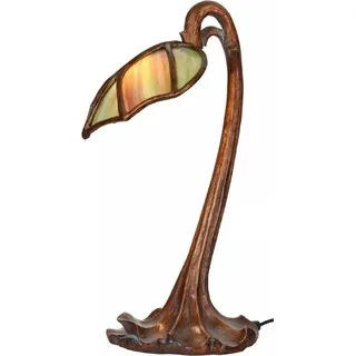 Casa Padrino Luxus Jugendstil Tiffany LED Tischleuchte Bronze / Grün / Rot 19 x 23 x H. 42 cm - Tiffany Schreibtischleuchte - Tiffany Hockerleuchte - Tiffany Leuchten - Luxus Interior - Luxus Leuchten