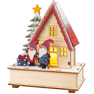 Ideen mit Herz | LED-Haus mit Wichtel | Miniatur-Häuschen | Weihnachtsbeleuchtung | Stimmungslicht | Weihnachtsdeko | Lichthaus winterlich | batteriebetrieben (Wichtelpaar)
