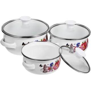 GALPADA Emaille Topf Kleiner Topf mit Deckel - Kochtopf Klein für Single-Küche 3-Teiliges Kleiner Kochtopf Set Suppentopf