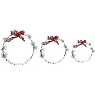 BELIANI Weihnachtsdekoration 3er Set Weiß aus Tannenholz Weihnachtskranz Wandkranz LED Lichter Handgefertigt Weihnachten - Weiß, Rot, Grün