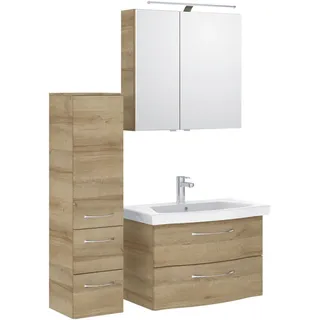 Pelipal Badezimmer , Eichefarben, Chromfarben , Holzwerkstoff , 4-teilig , 4 Fächer , 2 Schublade(n),insgesamt 4 Schublade(n) Schubladen , 112 cm , Made in Germany , hängend, Zusatzausstattung erhältlich, Typenvielfalt , Badezimmer, Badmöbelsets & Badmöbelserien, Badmöbel-Sets