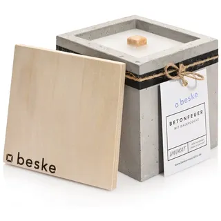 Beske-Manufaktur Design Betonfeuer, Outdoor Kerze mit Dauerdocht, 13x13x13cm, Gartenfackeln zum nachfüllen mit Kerzenwachs, Unendliche Brenndauer durch Upcycling von Wachsresten