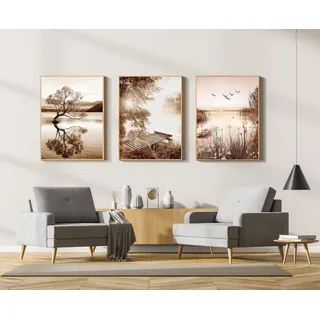 Moderne Boho Deko Bilder Aesthetic Pflanze Bilder,Natürliche Landschaft Strand, Abstrakt Kunst Wandbilder Bohemian Poster Set,Ohne Rahmen (50x70cm-3Pcs,Poster-09)
