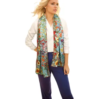 Prettystern Damen bunter Seidenschal - Gustav Klimt Jugendstil Kunstmotiv - eleganter Schal aus 100% Seide Farmgarten mit Sonnenblumen P929
