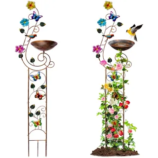 YYWMWM Vogeltränke aus Metall mit Rankgitter für den Außenbereich, dekorative Vogeltränke, kleine Gartenpflanzenstütze, antike Vogeltränke für Kletterpflanzen mit Abnehmbarer Eisenschale, 144,8 cm