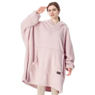 Catalonia Classy Oversize Hoodie Decke mit Ärmeln, Warm Kuscheldecke Geschenk für Frauen Herren, Übergröße Sherpa Kuschelpullover mit Kapuze Flauschig Decke zum Anziehen, Rosa