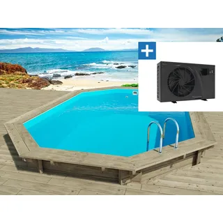 Holzpool "Florida 145" – 6,57 x 4,57 x 1,44 M + Wärmepumpe – 6,1 kW Leistung