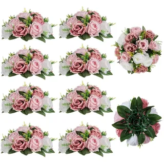 BLOSMON Blumenstrauß Blumengestecke Künstlich Deko Rose 10 Pcs Staubrosa Künstliche Blumenstrauss Blumen Tischdekoration Blumenkugel Valentinstag Rosenstrauss Echt for Hochzeit Muttertagsgeschenk