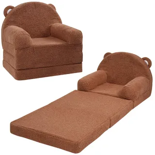 VEVOR Kindersofa 2 in 1 umwandelbares Kindersofa zum Liegestuhl, ausklappbarer Kindersofa-Sessel, Kleinkind Armlehnenstuhl-Bett, zusammenklappbares Kinderspielsofa zum Schlafen, Braun 114 x 50 x 36 cm