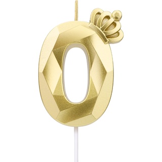 7,9 cm zahlen geburtstagskerzen, 3D-Zahlenkerze, mit Krone Große Kuchenkerzen Geburtstagskerzen Nummer Kuchenaufsatzkerze für Hochzeit Geburtstagsparty-Dekoration Feier (Gold, 0)