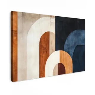 MuchoWow Leinwandbild Abstrakt - Formen - Dunkelblau Wanddeko 90x60 cm , Cognac , Textil , Kiefer , Rechteckig , 90x60 cm , FSC 100% , gerahmt , Bilder & Rahmen, Bilder, Leinwandbilder