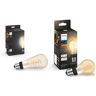 Philips Hue White E27 Filament ST72 550lm, warmweißes Licht, dimmbar, steuerbar via App, kompatibel mit Amazon Alexa (Echo, Echo Dot) & White E27 Filament A60 550lm, warmweißes Licht