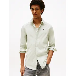 Langarmhemd TOMMY JEANS "Sabim Stretch Hemd Shirt", Herren, Gr. L, N-Gr, grün (misty sage), Web, Obermaterial: 97% Baumwolle, 3% Elasthan, unifarben, schmal normal, Rundhals, eingesetzt 2-Knopf-Manschette mit Schlitz, Hemden Langarmhemd, Stretch Hemd, Premium, Slim Fit, mit Elasthan