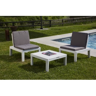 Dmora - Outdoor-Lounge-Set Cervia, Gartenkomposition mit 2 Sitzen mit Rückenlehne und 1 Multifunktionsmodul, Lounge mit Kissen, 100 % Made in Italy, Weiß