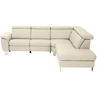 Cantus Ecksofa , Creme , Leder , Echtleder , Rindleder , Uni , Ottomane rechts, L-Form , 271x242 cm , Typenauswahl, Bettkasten erhältlich, Fußauswahl, Lederauswahl, Stoffauswahl, Hocker erhältlich, Rückenfutter , Wohnzimmer, Sofas & Couches, Wohnlandschaften, Ecksofas