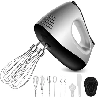 Handmixer Elektrisch 500W Handrührer mit 5 Stufen & Turbofunktion | 2 Rührbesen 2 Knethaken 2 Schneebesen Eiertrenner Backspatel und Ständer für einfaches Aufschlagen von Eimassen und Sahne