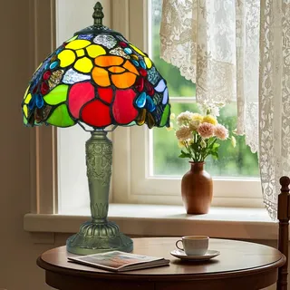 Ppbmocw Tiffany Tischlampe,8 Zoll Retro Stained Glass Lamp Für Wohnzimmern,Lesezimmern,Schlafzimmern Und Arbeitszimmern Verwendet (Rose Nr. 2)