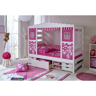 TICAA Hausbett Lio 90 x 200 cm Kiefer massiv lackiert weiß pink
