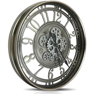 DORBOKER Wanduhr Groß mit Beweglichen Zahnrädern Moderne Industrial Steampunk XXL Vintage Retro Antike Metall Uhr für Küche Wohnzimmer Zuhause Bar Schule(53.5cm, Gunmetal Arabische Ziffern)