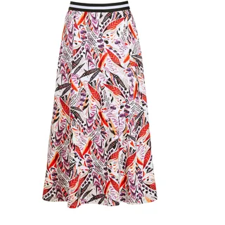 Maxirock GOLDNER "Kurzgröße Midi Ethno Rock mit Gummibund", Damen, Gr. 24, bunt (bunt, gemustert), Obermaterial: 96% Viskose CV. 4% Elasthan EL., ausgestellt, Röcke Maxirock, Kontrastfarbiger, gestreifter Gummibund